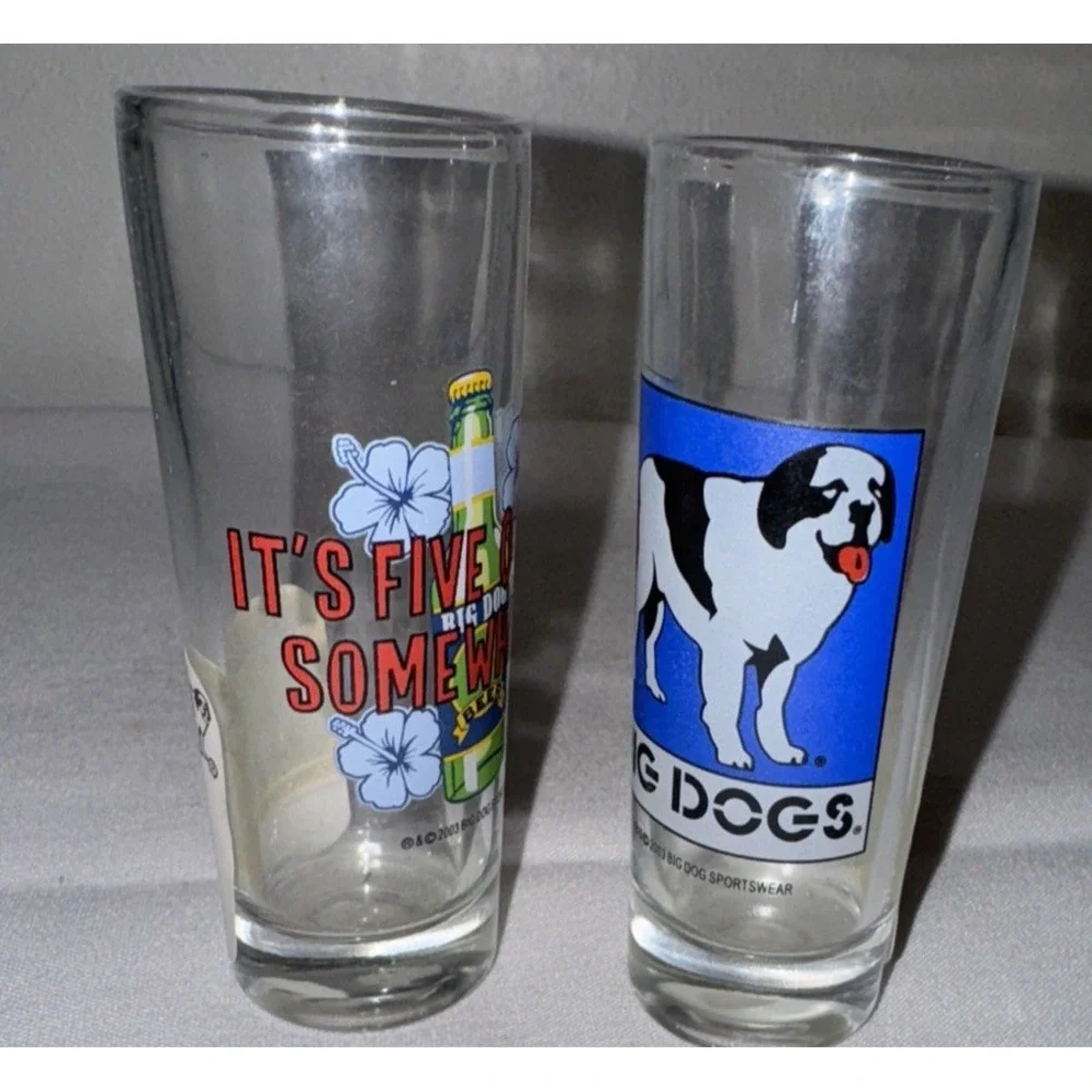 Big Dog‎ Sportswear Shooter Glasses Set of 2 Tall 2003 Barware Collectible